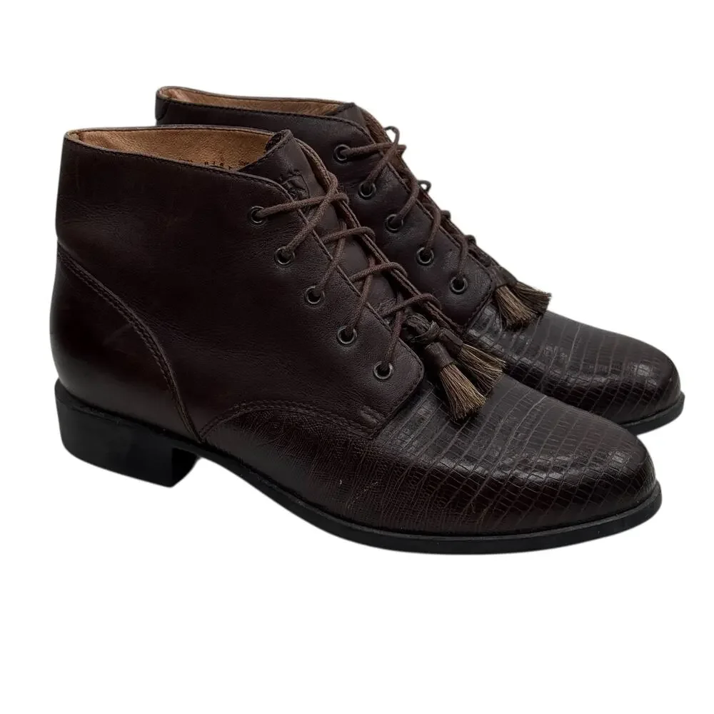 Ariat Bancroft Tasseled Bootie SZ 8 Womens Leather Brown Reptile Embossed Preppy